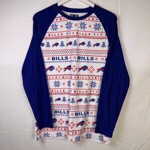 NFL Team Apparel Red and Blue Buffalo Bills Holiday Pajama Shirt Size M